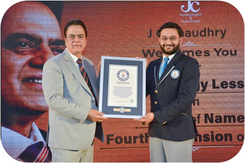 Guinness World Record Adjudicator Swapnil Dangarikar handing over the World Record to JC Chaudhry